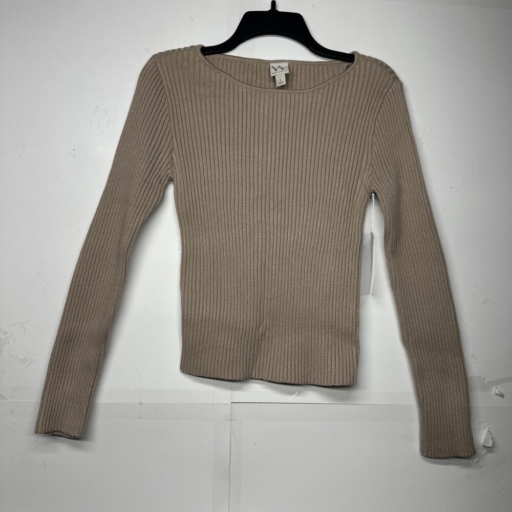 Worthington Women’s Sweater Large Light Brown Ribbed Knit Long Sleeve Top NWT